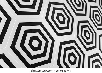 Modern hexagonal wall tiling background, abstract geometric black and white pattern