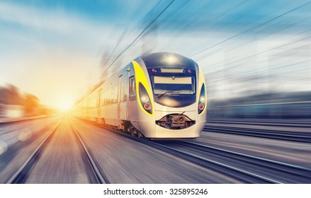 Modern high speed train clear day and motion blur