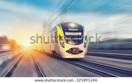 Modern high speed train on a clear day with motion blur