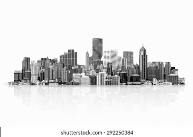 Modern high-rise buildings Isolated on white background, with clipping path. Black & White style.