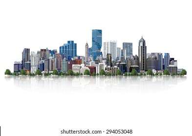 Modern high-rise buildings Isolated on white background, with clipping path.