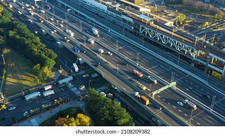 Modern Highway Aerial View. Tokyo, Japan.