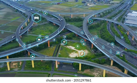 Modern Highway And Data Technology Concept. Smart Transportation. ITS (Intelligent Transport Systems). Mobility As A Service.