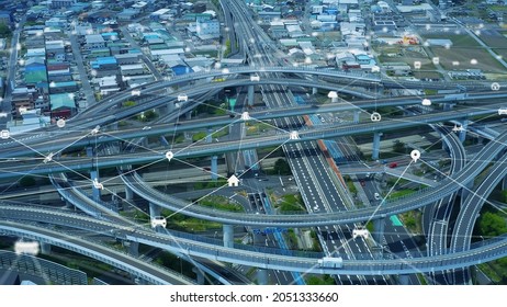 Modern Highway And Data Technology Concept. Smart Transportation. ITS (Intelligent Transport Systems). Mobility As A Service.