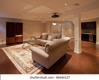 Modern Home Entertainment Room In The Basement