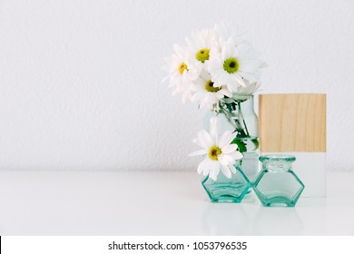 Modern Home Interior Decor With Nordic Items And Flowers. Minimalist Scandinavian Style 