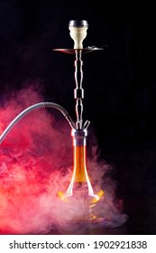 Modern Hookah With Smoke In Dark Club Light