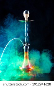 Modern Hookah With Smoke In Dark Club Light