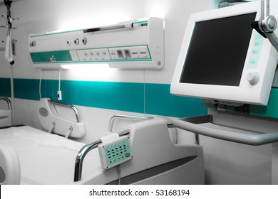Modern Hospital Bed With Computer And Monitor