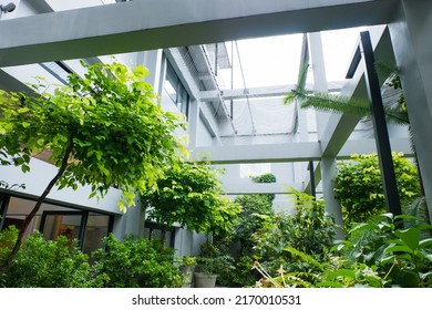 Modern hotel with beautiful garden inside,Eco-friendly. - Shutterstock ID 2170010531