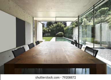 Modern House Interior, Wooden Dining Table