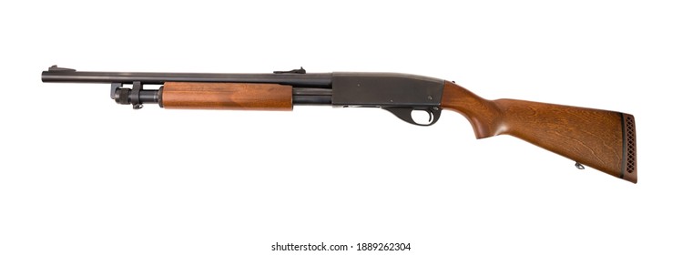 Modern Hunting Pump Action Shotgun Isolated On White Background