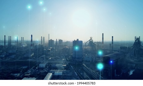 Modern Industrial Area And Communication Network Concept. Digital Transformation. INDUSTRY 4.0