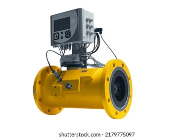 Modern Industrial Digital Gas Meter Isolated On White Background