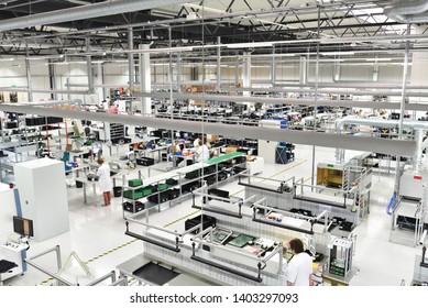 Modern Industrial Factory For The Production Of Electronic Components - Machinery, Interior And Equipment Of The Production Hall 