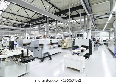 Modern Industrial Factory For The Production Of Electronic Components - Machinery, Interior And Equipment Of The Production Hall 