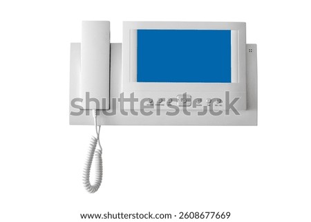 Modern intercom system with digital display isolated on white background