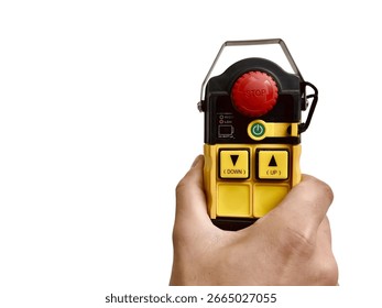 Modern intercom system with emergency stop button on white background