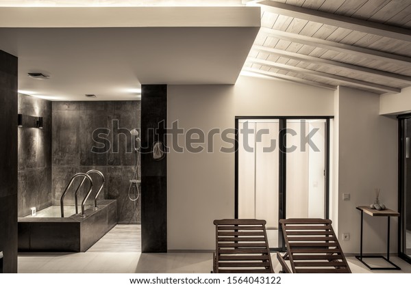 Modern Interior Light Tiled Dark Walls Stock Photo Edit Now 1564043122