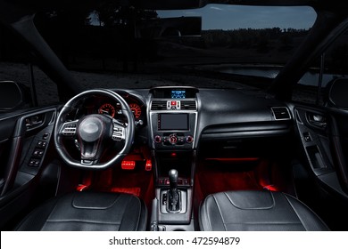 Modern Interior Of Premium Car With Leather Seats