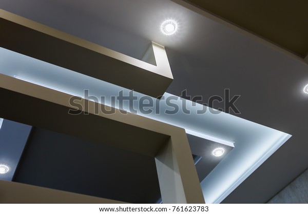 Modern Interior Room Tiered Ceilings Partitions Stock Photo Edit