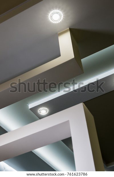 Modern Interior Room Tiered Ceilings Partitions Stock Photo Edit