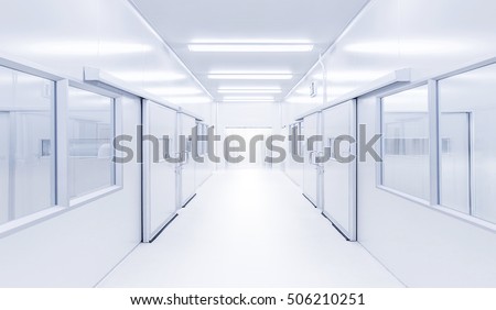 modern interior science laboratory with lighting from gateway, hospital background, factory background