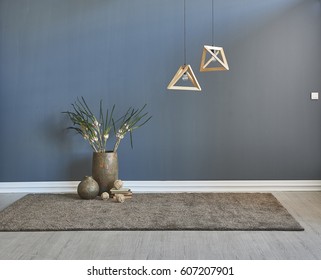 modern interior space blank wall decoration and special design lamp, colored wall, carpet and parquet - Powered by Shutterstock - Get 15% off with code: PIKWIZARD15