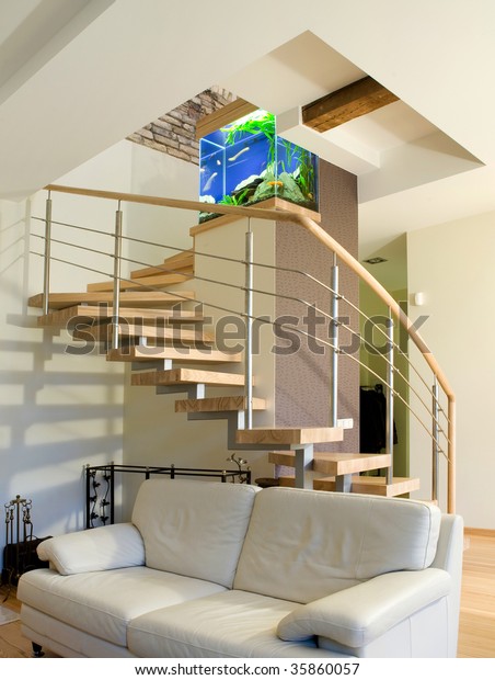 Modern Interior Staircase Aquarium Stock Photo Edit Now