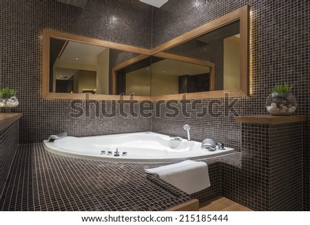 Modern jacuzzi with corner mirror