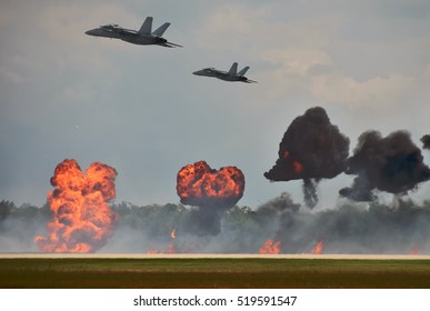 Modern jetfighters ob a bombing mission