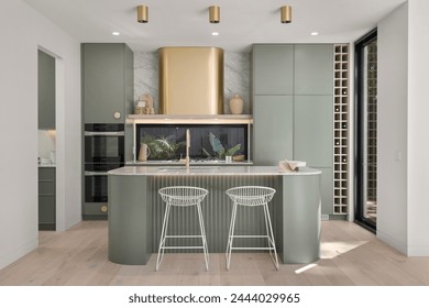 Modern kitchen with beautiful interior designed. Bathed in natural light and a symmetrical image. SHOTLISTlife - Powered by Shutterstock