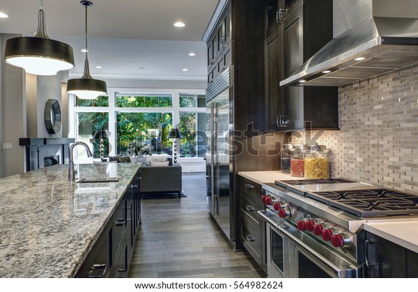 Modern Kitchen Brown Kitchen Cabinets Oversized Stock Image