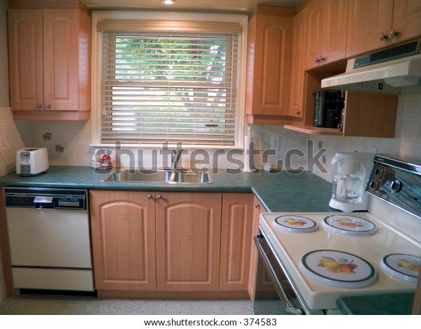 Modern Kitchen Cabinets Dishwasher Stove Ceiling Stock Photo