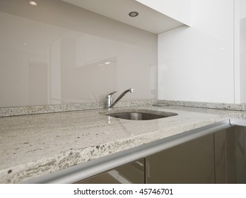 Modern Kitchen Counter Closeup With Granite Worktop