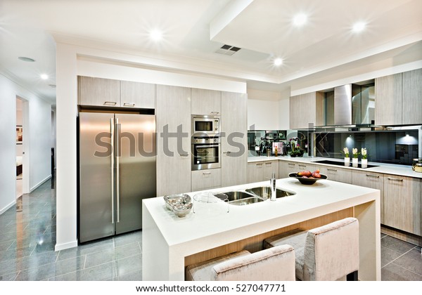 Modern Kitchen Counter Top Fridge Pantry Stock Photo Edit Now