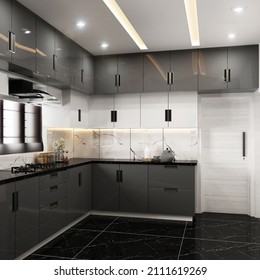 Modern Kitchen High Gloss Black Interior