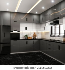 Modern Kitchen High Gloss Black Interior