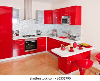 Red Kitchen Interior Hd Stock Images Shutterstock