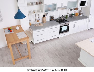 Modern Kitchen Interior, View Through CCTV Camera