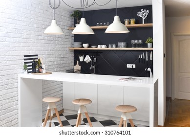 Modern kitchen in a luxurious apartment
