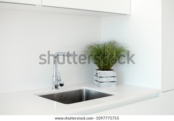 Modern Kitchen Sink Faucet Decorative Flowers Stock Photo Edit Now 1097775755