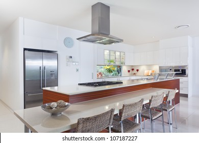 Modern Kitchen With Stainless Steel Appliances In Australian Mansion