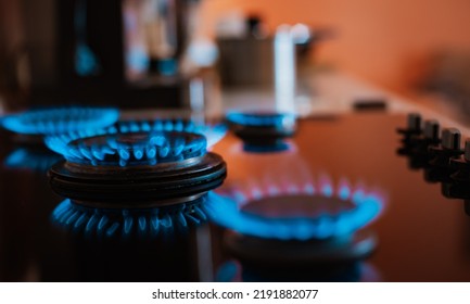 Modern kitchen stove cook with blue flames burning. - Powered by Shutterstock