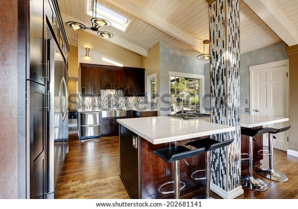 Modern Kitchen Vaulted Ceiling Dark Brown Stock Photo Edit Now