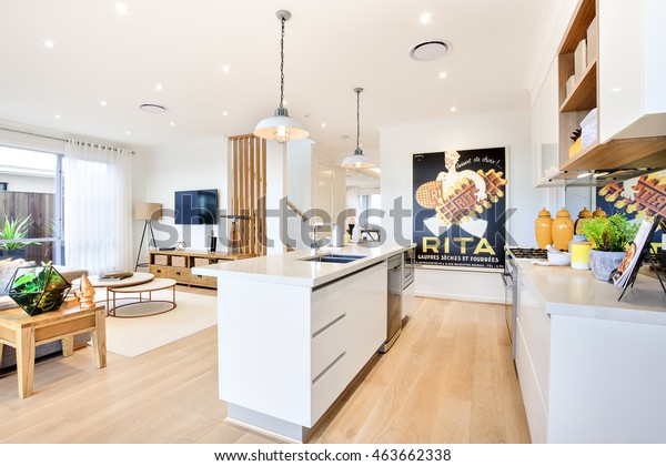 Modern Kitchen Wooden Floor Counter Top Stock Photo Edit Now