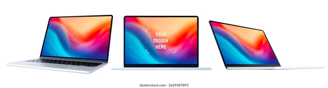 Modern laptop computer in different angles, screen mockups