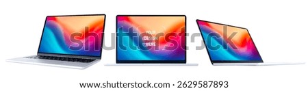 Modern laptop computer in different angles, screen mockups