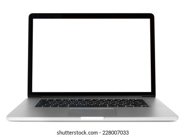 Modern laptop isolated on white background. Front view