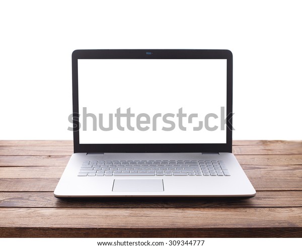 Modern Laptop On Wooden Table Isolated库存照片309344777 Shutterstock